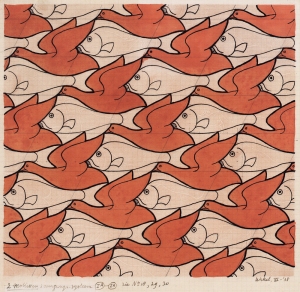 Bird/Fish tessellation by M.C. Esher.  Via: www.mcescher.com